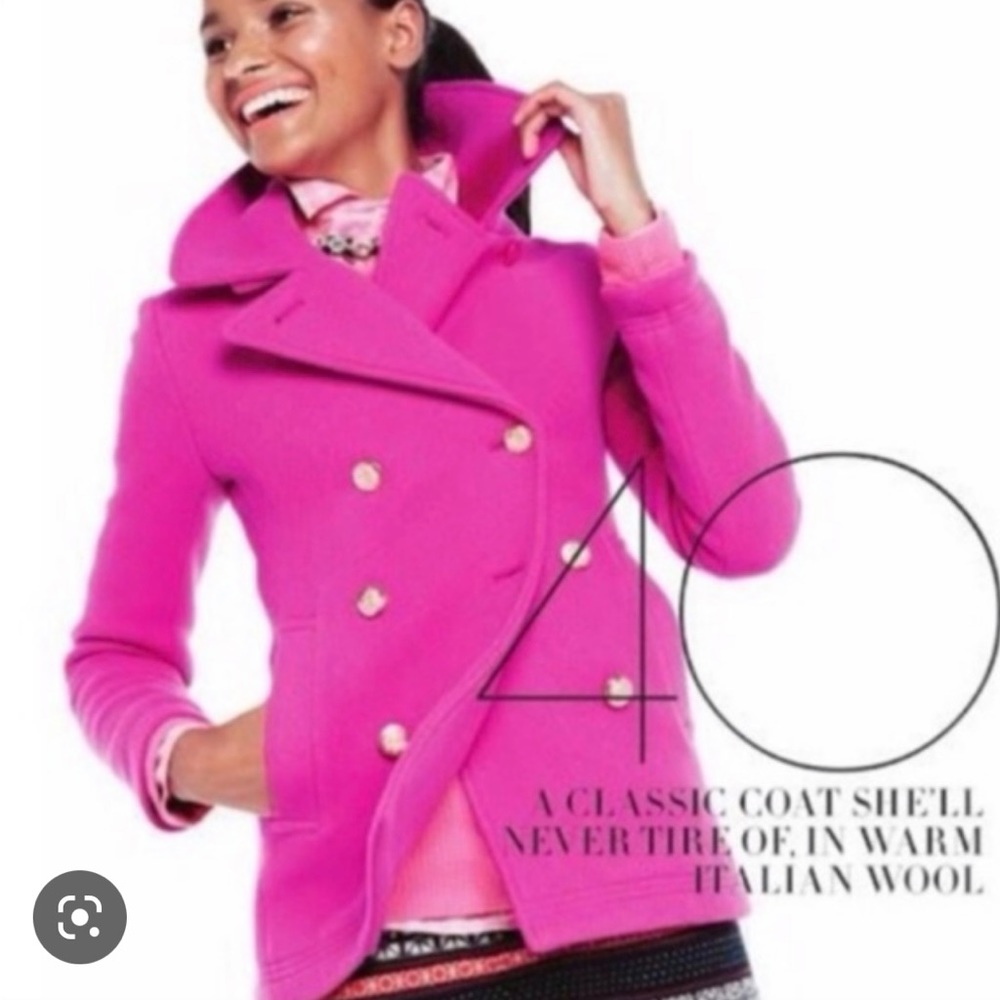 jcrew wool pink peacoat with gold buttons